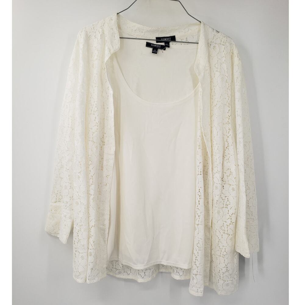 White Lace Open-Front Cardigan with Tank